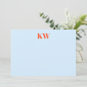 Modern Blue Orange Monogram Initials Personalized  Thank You Card
