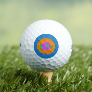 Modern Blue Orange Pink Monogram Custom Text Golf Balls