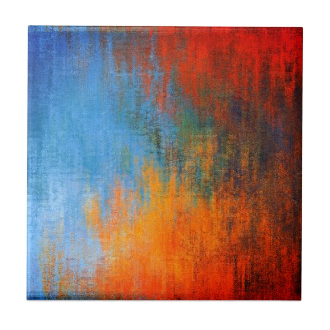 Modern Blue Orange Red Abstract Art   Tile (Front)