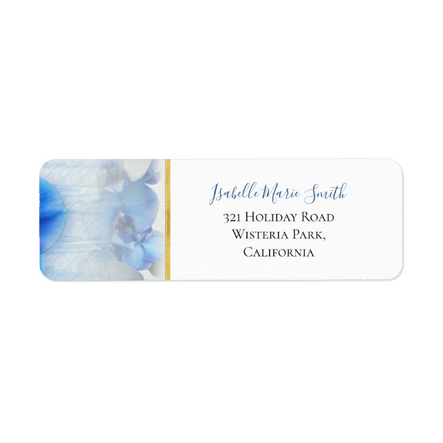 Modern Blue Orchid Floral Gold Border Wedding (Front)