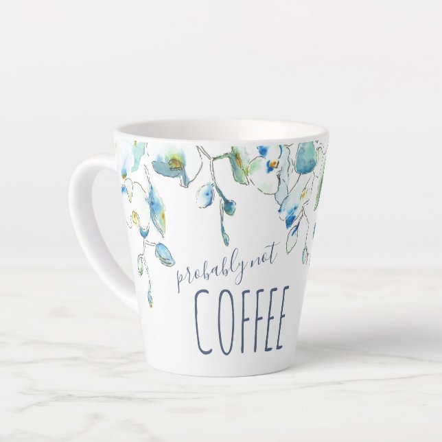 Modern Blue Orchid Watercolor Floral Latte Mug (Left Angle)