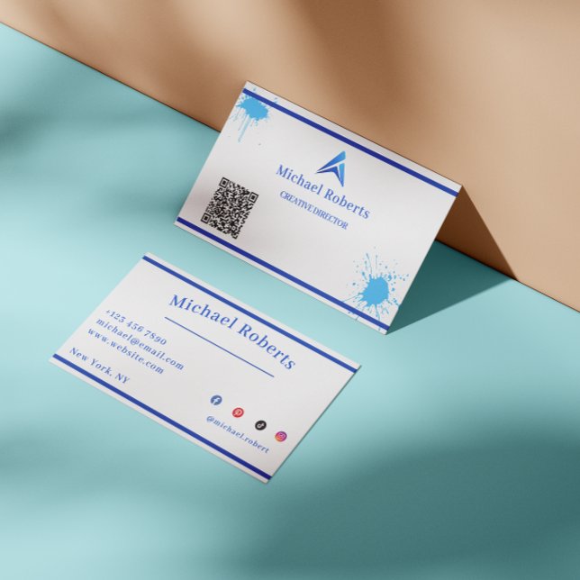 Modern Blue Paint Splash Creative with QR Code Business Card (Creator Uploaded)