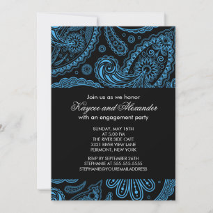 Modern Blue Paisley Engagement Party Invitations