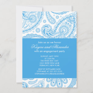 Modern Blue Paisley Engagement Party Invitations