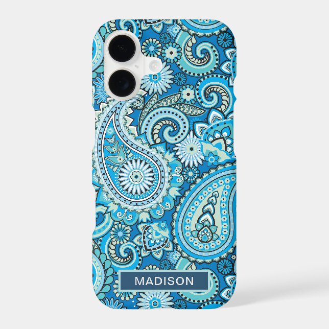 Modern Blue Paisley Pattern Personalized Name (Back)