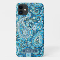 Modern Blue Paisley Pattern Personalized Name