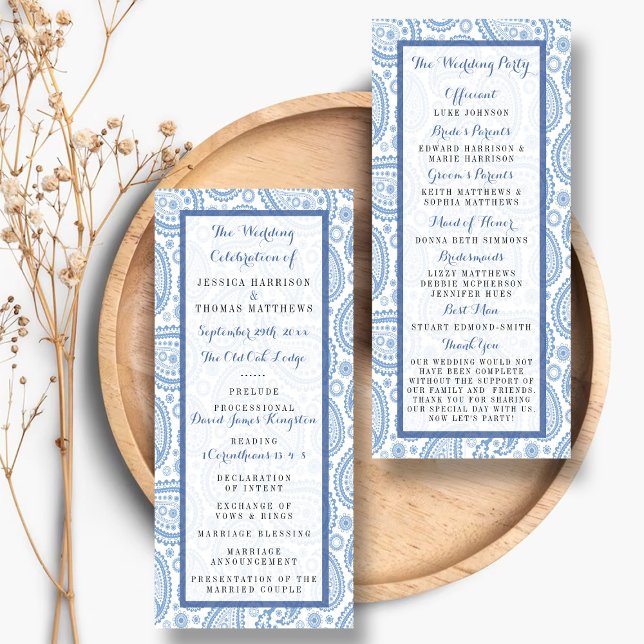 Modern Blue Paisley Wedding Program (Creator Uploaded)