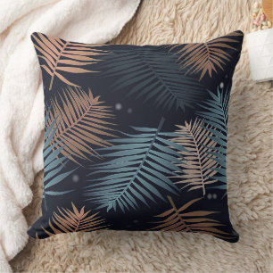 Modern Blue Palm Leaves Tropical Jungle Pattern Throw Pillow