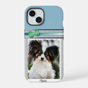 Modern Blue Papillon Dog Art iPhone 15 Case