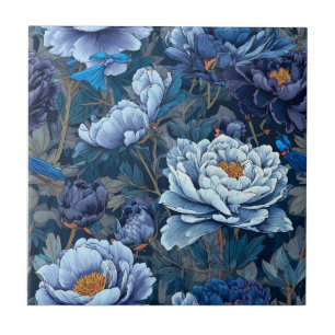 Modern Blue Peonies Tiles For Home Flooring