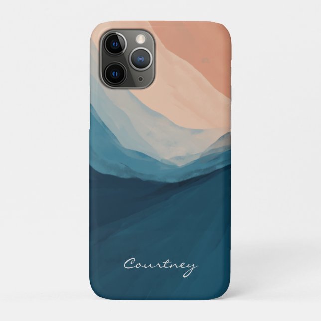 Modern Blue Personalized Add Your Name Case-Mate iPhone Case (Back)