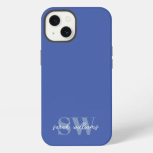 Modern Blue Personalized Monogram Name iPhone 13 Case