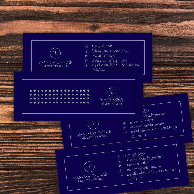 Modern Blue Personalized Monogram Professional Mini Business Card (Elegant Cute Blue Modern Monogram Custom Mini Business Card)