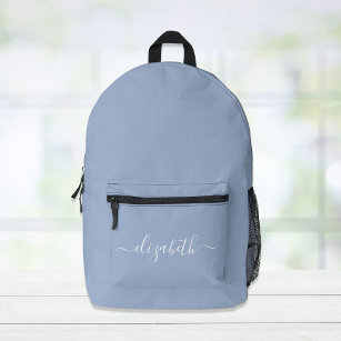 Modern Blue Personalized Script Printed Backpack