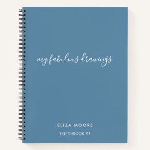 Modern Blue Personalized Sketchbook Your Name Notebook
