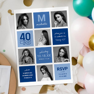 Modern Blue Photo 40th Birthday Invitation