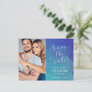 Modern Blue Photo Budget Wedding Save the Date  Announcement Postcard