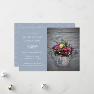 Modern Blue Photo Dinner Party Script Photo Holiday Card