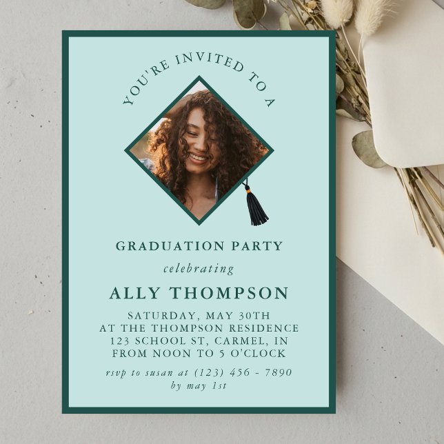 Modern Blue Photo Frame Graduation Party Invitation (Modern Blue Photo Frame Graduation Party Invitation)