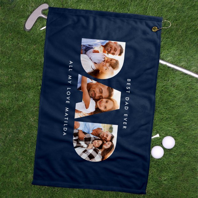 Modern Blue Photo Golf Personalized Gift for Dad Golf Towel (Creator Uploaded)
