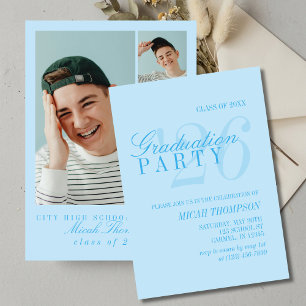 Modern Blue Photo Graduation Party Invitation