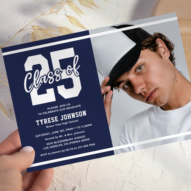 Modern Blue Photo Graduation Party Invitation (Creator Uploaded)