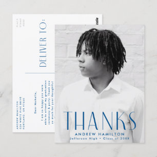 Modern Blue Photo Graduation Thank You Postcard