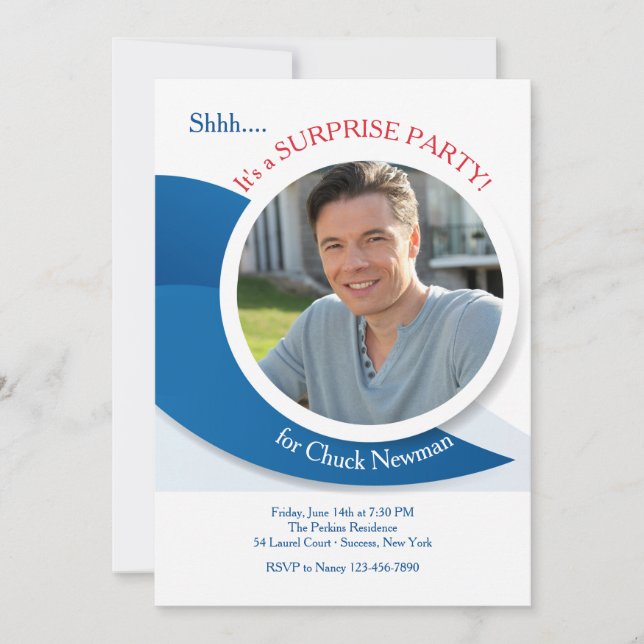Modern Blue Photo Invitation (Front)