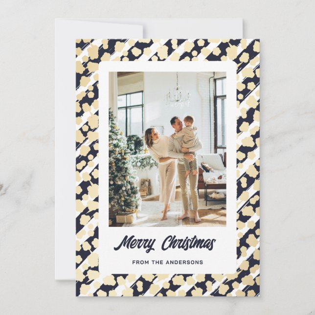Modern Blue Photo Merry Christmas Holiday Card (Front)