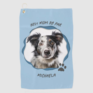 Modern Blue Photo Pet Dog Best Mom  Golf Towel