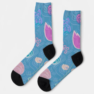 Modern Blue Pink and Purple Floral Tulip Socks