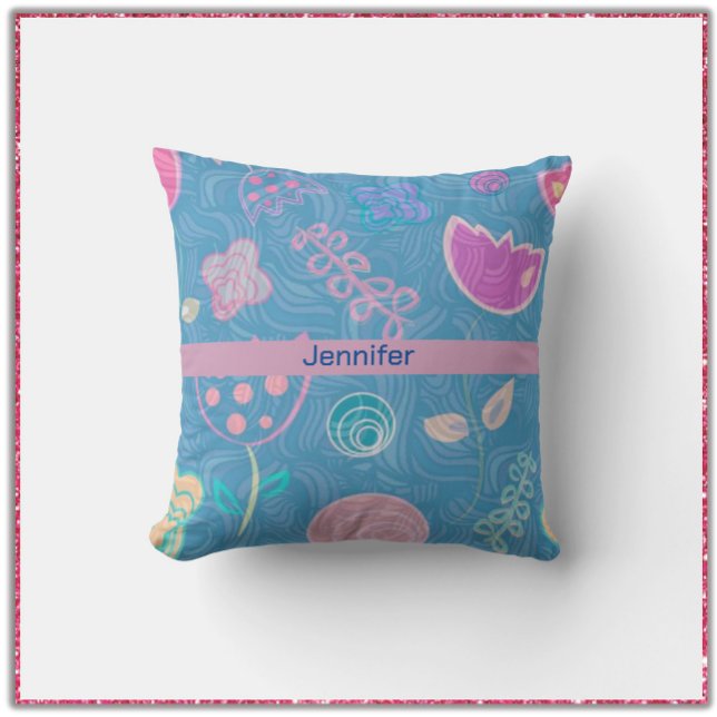 Modern Blue Pink and Purple Floral Tulip Throw Pillow (Creator Uploaded)