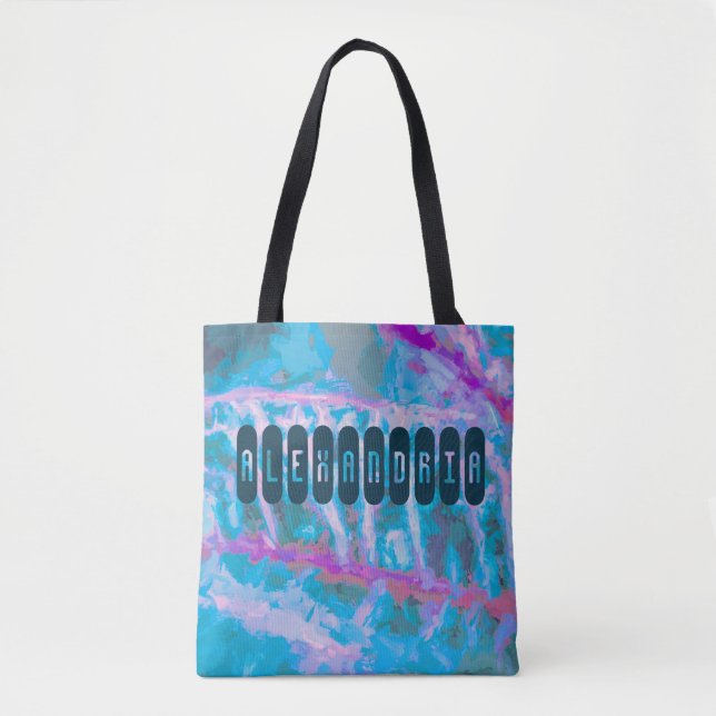 Modern Blue Pink Artsy Watercolor Personalize Tote Bag (Front)