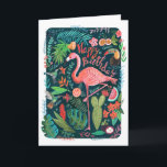 Modern Blue & Pink Flamingo painted Birthday Card<br><div class="desc">A modern blue with pink flamingo birthday card to surprise your loved one.</div>