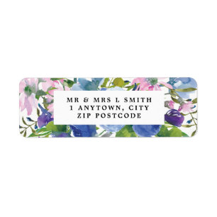 modern blue pink floral return address label