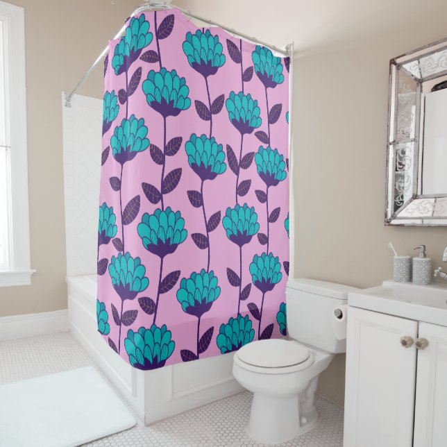 Modern Blue Pink flowers pattern  (In Situ)