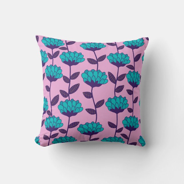 Modern Blue Pink flowers pattern  Throw Pillow (Front)