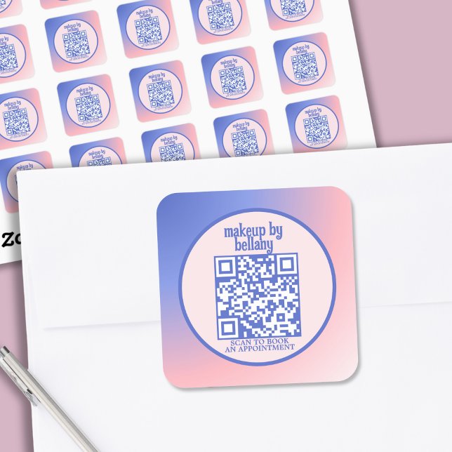 Modern Blue Pink Gradient Monogram Makeup Artist Square Sticker (Creator Uploaded)