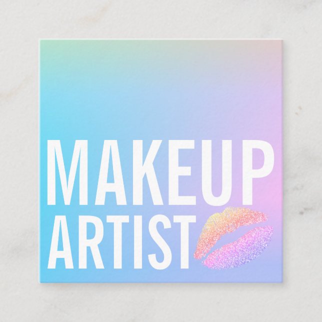 Modern blue pink purple gradient makeup beauty square business card (Front)