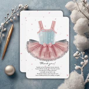 Modern Blue & Pink Tutu Glitter Baby Shower Thank You Card