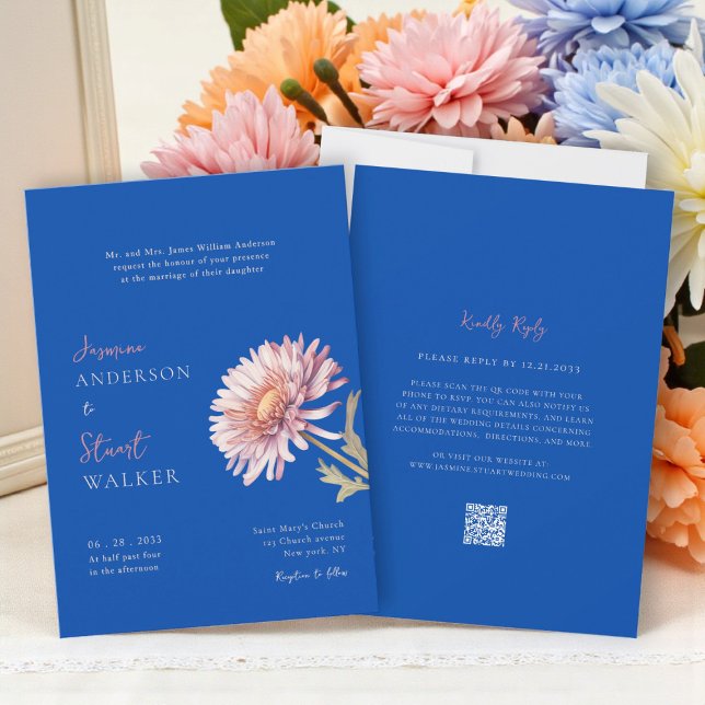 modern blue pink wedding Website QR Code Invitation (Creator Uploaded)