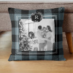 Modern Blue Plaid | Family Photo | Initial  Throw Pillow<br><div class="desc">Modern Blue Plaid | Family Photo | Initial Pillows make for thoughtful and practical gifts, offering comfort and relaxation to the recipient. Here's a description of pillows as a gift: Give the gift of ultimate comfort and relaxation with these luxurious pillows. Crafted with the finest materials, these pillows are designed...</div>