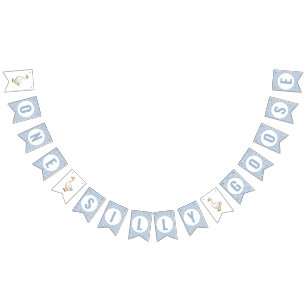  Modern Blue Plaid One Silly Goose First Birthday Bunting Flags