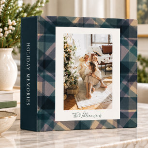 Modern Blue Plaid Personalized Holiday Photo Album Binder