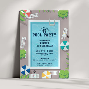 Modern Blue Pool Swim Birthday Party Invitation
