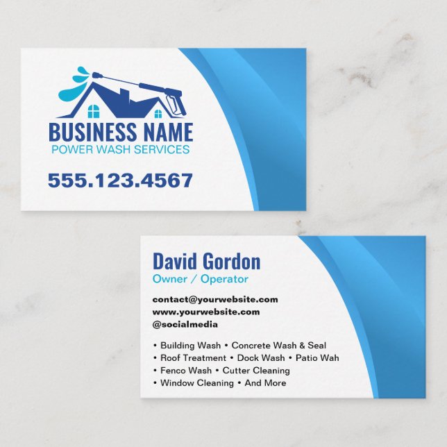Modern Blue Power Wash House Cleaning Business Card (Front/Back)