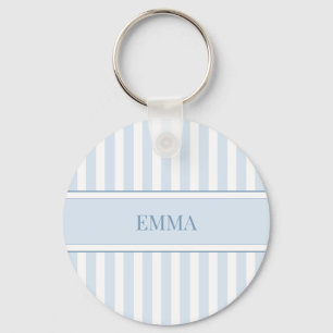 Modern Blue Preppy Striped Simple Custom Name Keychain