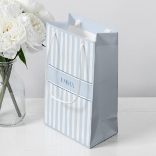Modern Blue Preppy Striped Simple Custom Name Small Gift Bag