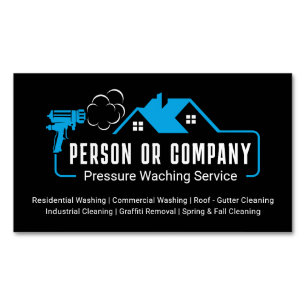 Modern Blue Pressure Washer Cleaning Service Magnetic Business Card