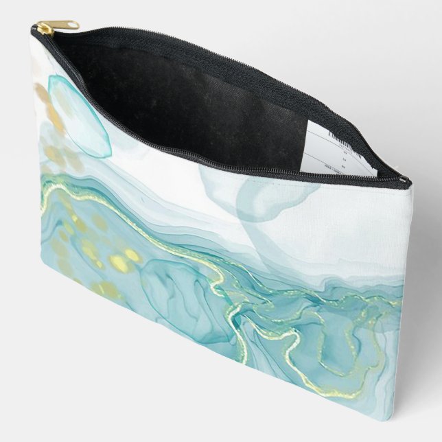 Modern Blue Print w/Gold Highlights Cosmetic Bag (Open)